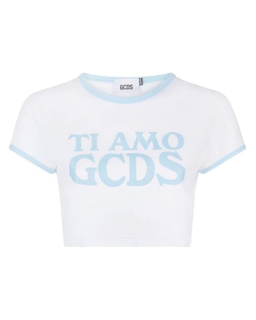 Gcds Blue Ti Amo Cropped T-Shirt