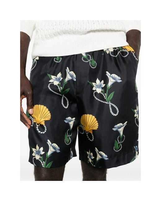 Drole de Monsieur Blue Floral-Printed Shorts for men