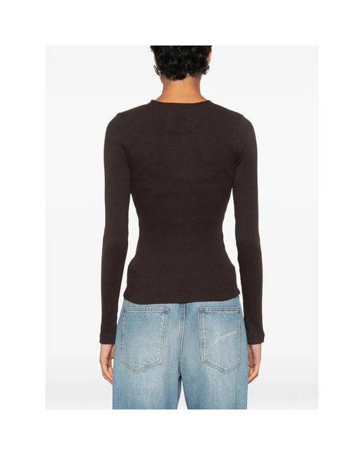 Citizens of Humanity Black Drea Waffle-Knit Henley Top
