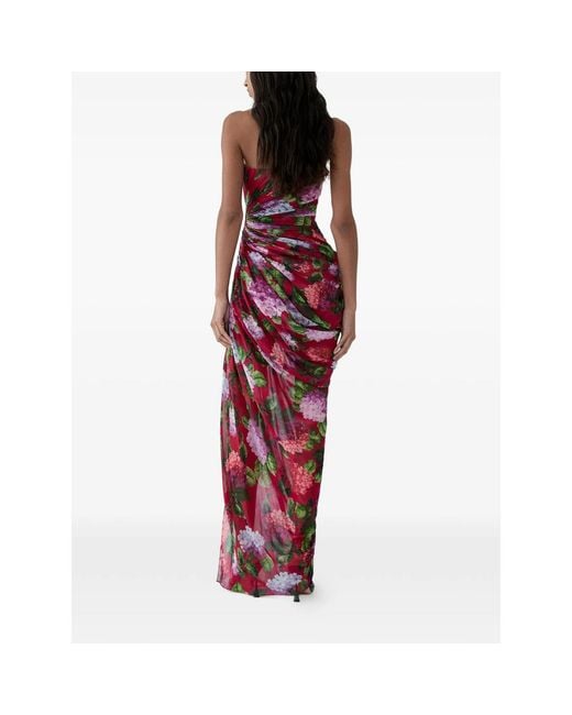 Carolina Herrera Red Strapless Draped Maxi Dress