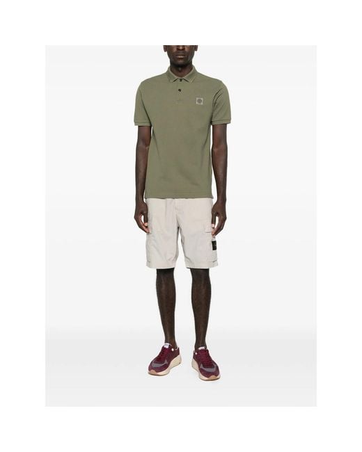 Stone Island Green Button Logo-Patch Polo Shirt for men