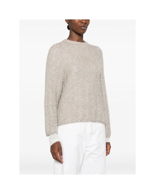 Panicale White Sequin-Embellished Ribbed-Knit Sweater