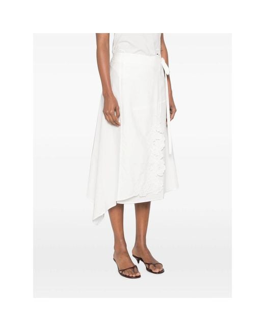 Sir White Lace-Embellished Midi Skirt