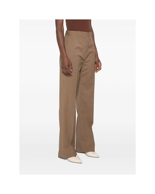 Max Mara Brown Stripe-Pattern Straight-Leg Trousers
