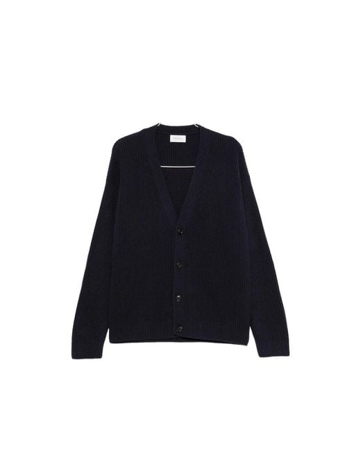 Diana Studio Blue Ribbed-Knit V-Neck Cardigan for men