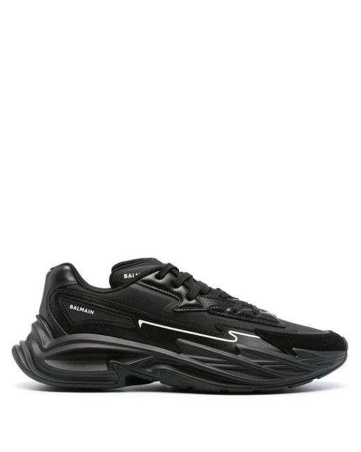 Balmain Black Leather Run-row Sneakers for men