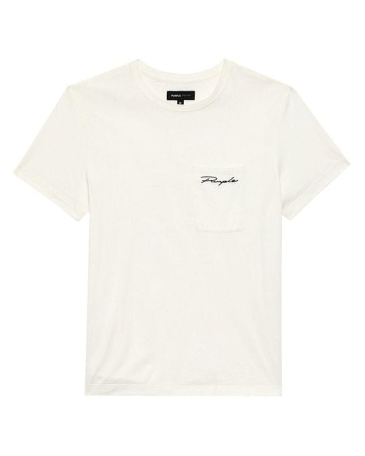 Purple Brand White Brand Script Logo-Print T-Shirt for men