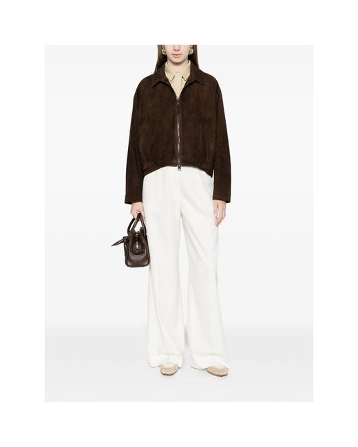 Simonetta Ravizza Brown Lavy Zip-Fastening Leather Jacket