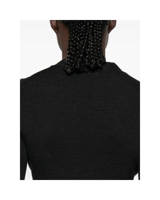 CECILIE BAHNSEN Black Ribbed-Knit V-Neck Cardigan