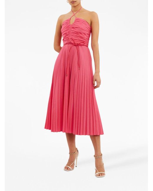 Rebecca Vallance Pink Rosa Pleated Halterneck Midi Dress
