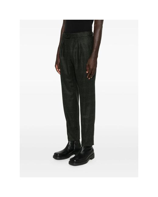 Incotex Black Pleated Checked Trousers for men