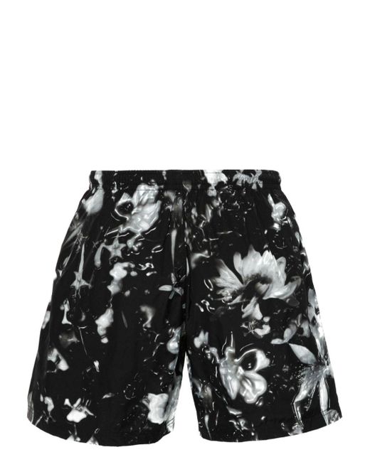 Alexander McQueen Black Wax Flower Swim Shorts for men