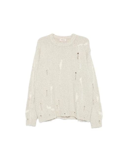 Atomo Factory White Distressed Crew-Neck Sweater for men