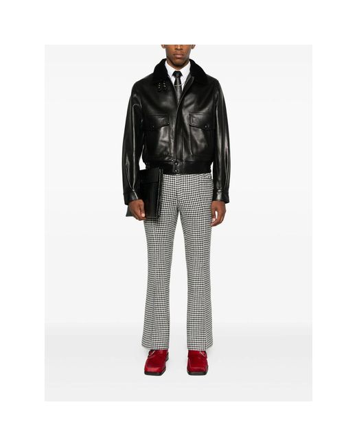 Ernest W. Baker Black Flap-Pocket Leather Jacket for men