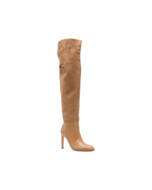 Elisabetta Franchi Brown Logo-Plaque Over-The-Knee Boots