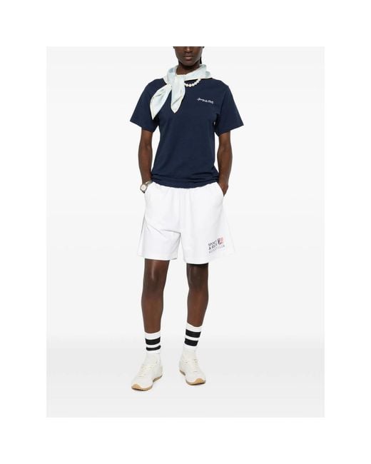 Sporty & Rich Blue Syracuse Logo-Print Cotton T-Shirt