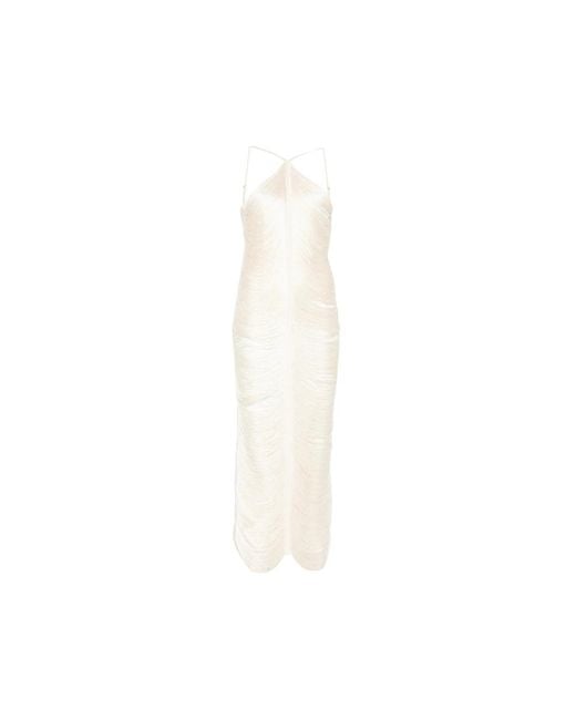 Bless White Jade Fringed Halterneck Dress