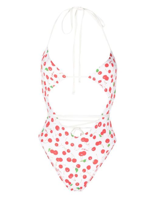 Frankie's Bikinis White Cherry-Print Cut-Out Swimsuit
