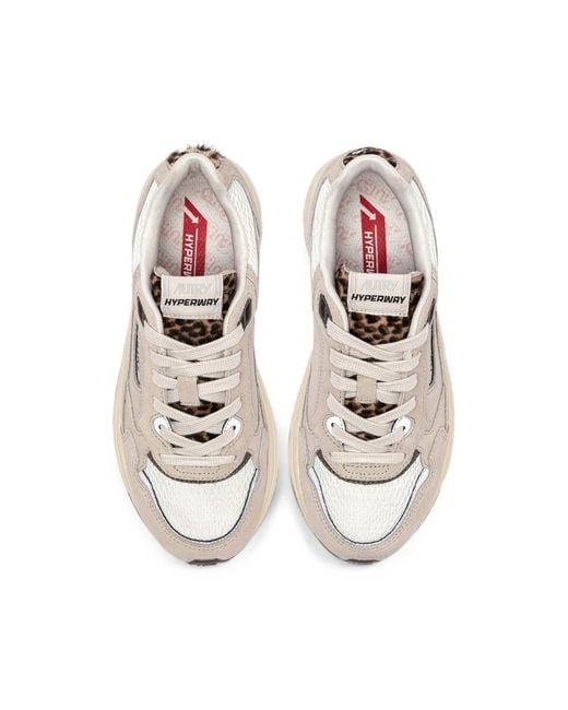 Autry White Hyperway Leopard-Print Panelled Sneakers