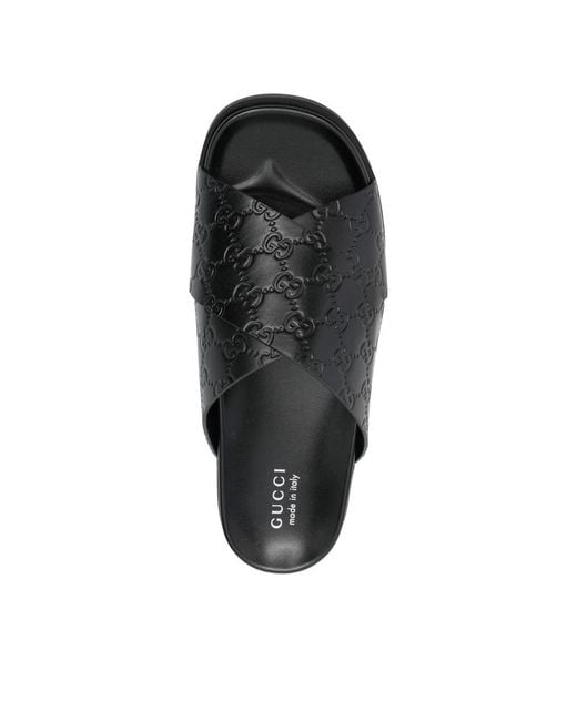 Gucci Black Interlocking-G Criss-Cross Flat Sandals for men