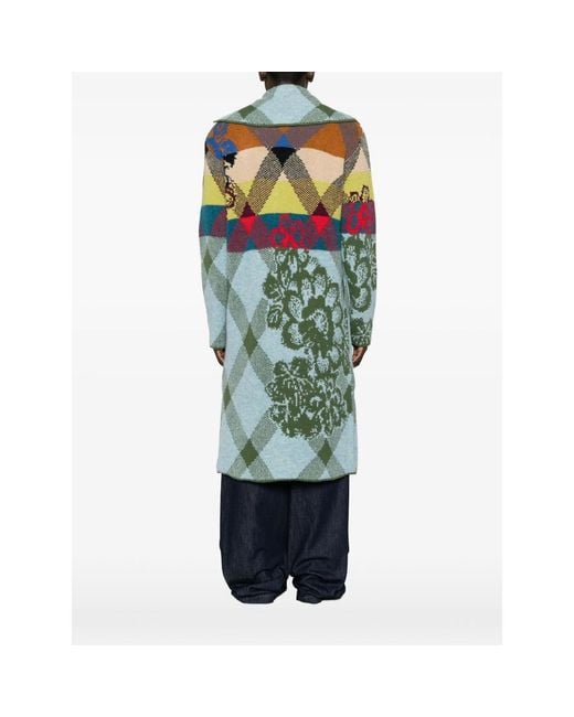 Dries Van Noten Blue Argyle Floral-Pattern Coat for men