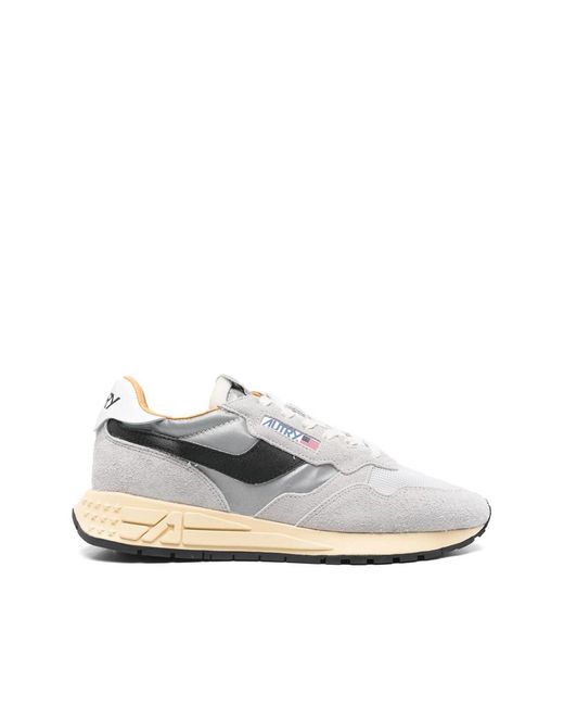 Autry White Reelwind Low "Sand Cracked Leather And Nylon" Sneakers for men