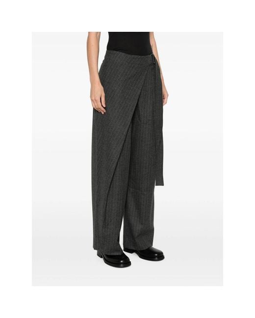 LA PISCINE Gray Pinstripe-Pattern Wrap-Style Trousers