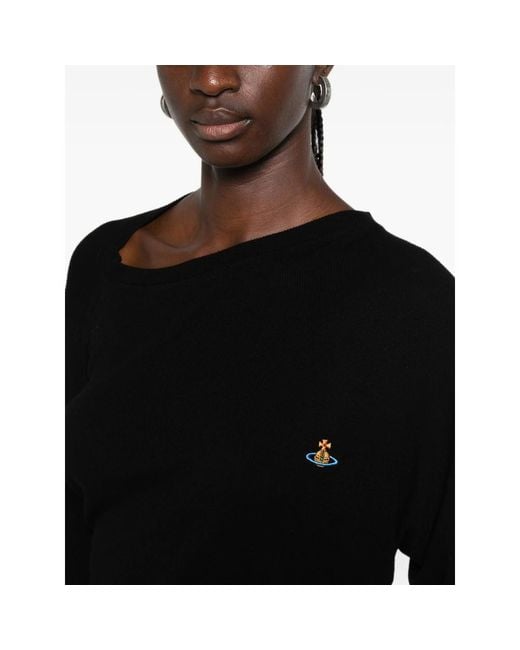 Vivienne Westwood Black Hebo Orb-Embroidered Draped Top