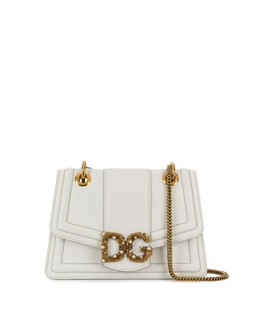 Dolce & Gabbana White Small Dg Amore Bag In Calfskin
