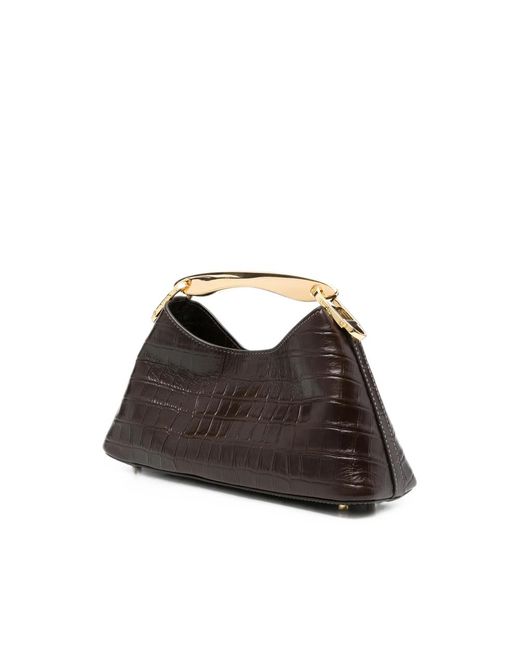 Elleme Brown Mini Boomerang Croc-Effect Leather Tote Bag