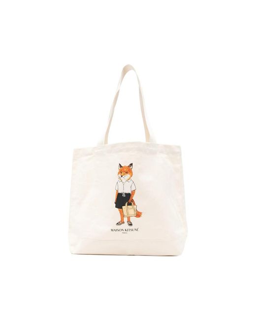 Maison Kitsuné White Tote Bag Cotton