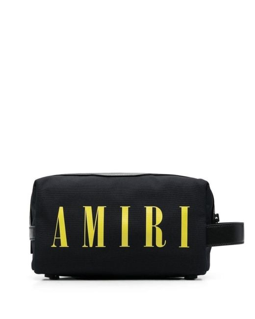 Amiri Black Logo-print Leather-trim Wash Bag for men