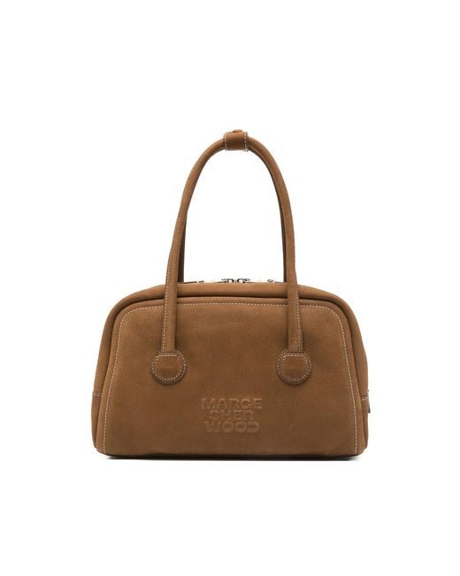 MARGE SHERWOOD Brown Logo-Embossed Calfskin Tote Bag