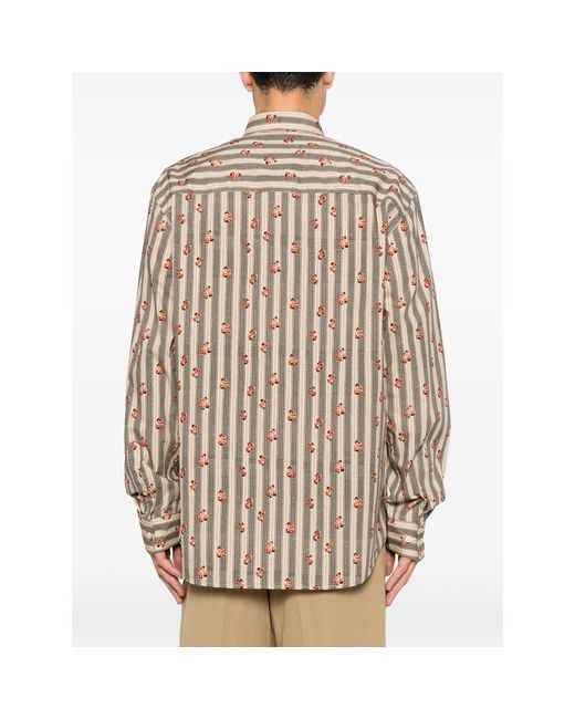 Dries Van Noten Natural Floral-Print Striped Shirt for men