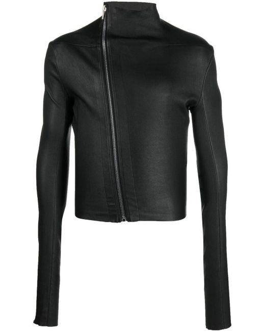Rick Owens Black Fitted Off-centre Zip Leather Jacket for men