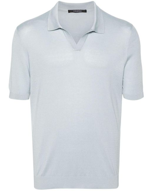 Tagliatore Blue Short-Sleeve Silk Polo Shirt for men