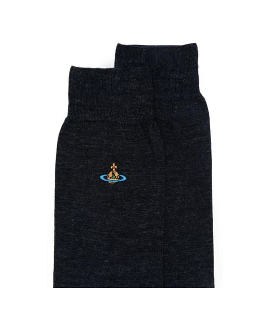 Vivienne Westwood Black Orb-Embroidered Logo-Print Socks for men