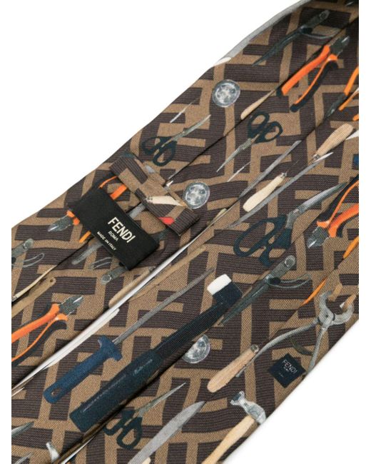 Fendi White Ff-Jacquard Tools Tie for men