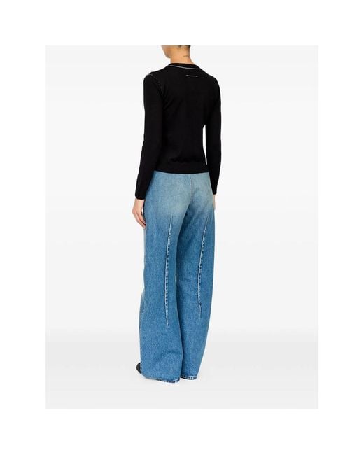 MM6 by Maison Margiela Black Contrast-Trimmed Wool Blend Knit Jumper