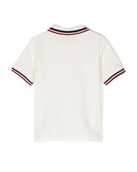 Moncler White Logo-Patch Cotton Polo Shirt