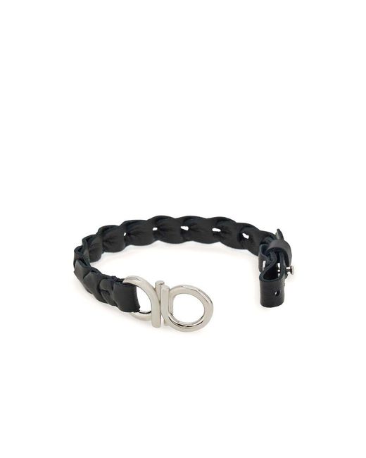 Ferragamo Black Gancini Braided Bracelet for men