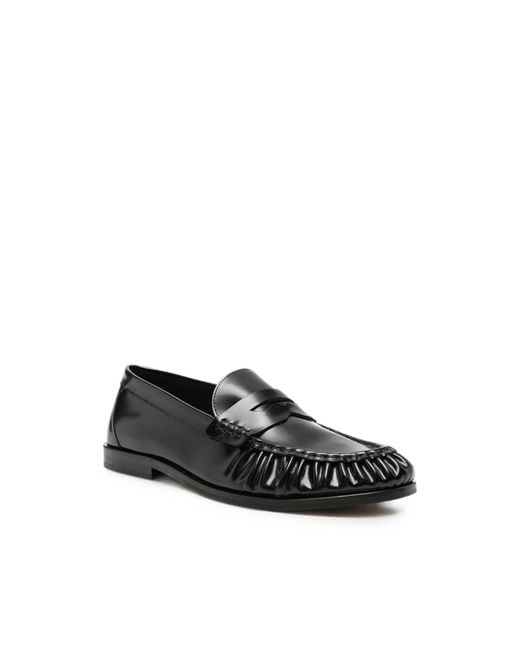 VINNY'S Black Ruched-Detail Leather Loafers for men