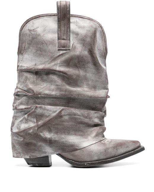 R13 Gray Low Rider Distressed Cowbody Boots