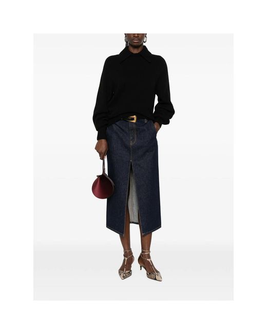Khaite Blue Anden Front-Slit Denim Skirt