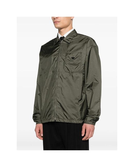 Prada Green Re-Nylon Zipper Shirt for men