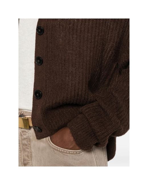 Closed Brown Ribbed-Knit V-Neck Cardigan