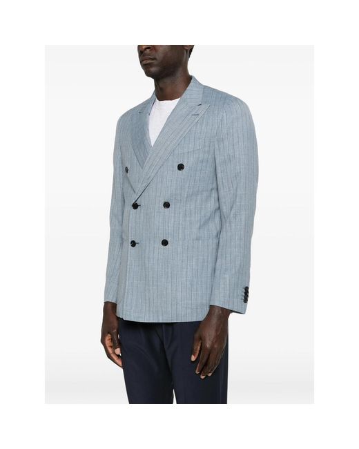 Caruso Blue Aida Pinstripe Double-Breasted Blazer for men