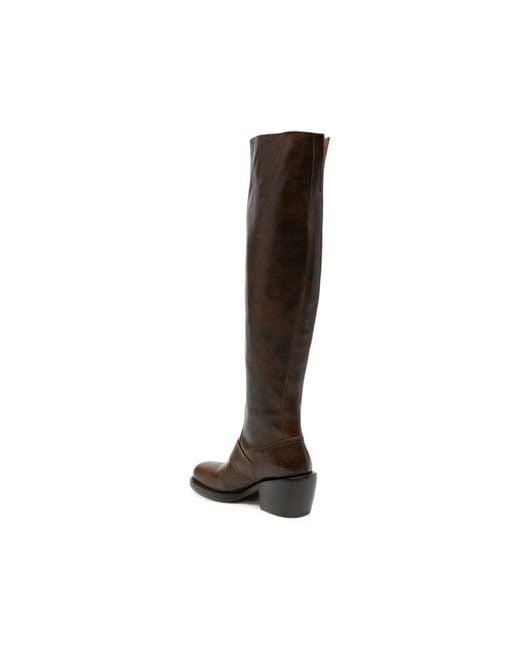 Dries Van Noten Brown Buckle-Detail Pebbled Leather Boots