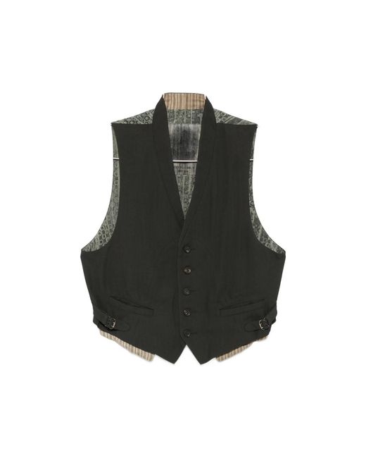 Ziggy Chen Black Patterned-Back Waistcoat for men