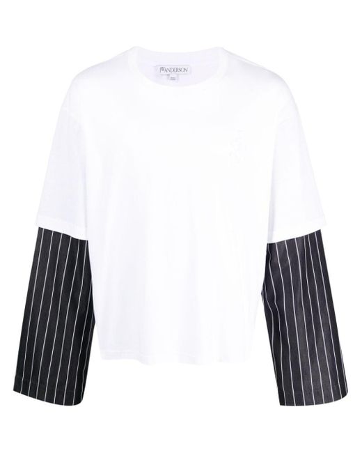 J.W. Anderson White Striped-Sleeve Cotton T-Shirt for men